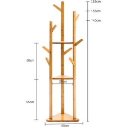 5.5FT Wooden Coat Rack with Hooks - Brown - thumbnail 4