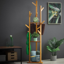 5.5FT Wooden Coat Rack with Hooks - Brown - thumbnail 5