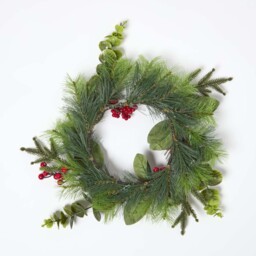 Artificial Winter Woodland and Eucalyptus Wreath - Green & Red - thumbnail 4