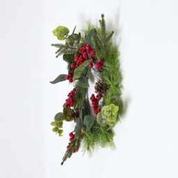 Artificial Winter Woodland and Eucalyptus Wreath - Green & Red - thumbnail 3