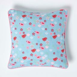 Cotton Birds and Flower Cushion Cover - Blue / 45cm - thumbnail 2