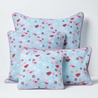 Cotton Birds and Flower Cushion Cover - Blue / 45cm - thumbnail 1