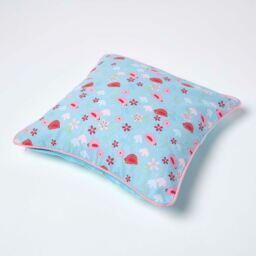 Cotton Birds and Flower Cushion Cover - Blue / 45cm - thumbnail 5