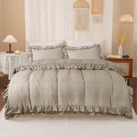 Ruffled Borders Duvet Cover Set - Beige / Double