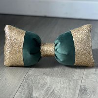 Plush Emerald Green and Gold Corner Sparkly Bow Cushion  - Emerald Green
