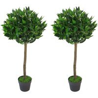 Leaf Design UK Pair of Artificial Bay Topiary Ball Trees - Green / 90cm