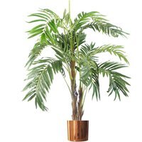 Realistic Artificial palm tree pot Copper Metal Planter - Green