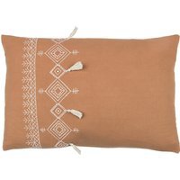 Pritta Cotton Embroidered Tasselled Cushion - Cinnamon - image 1