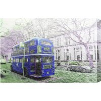 London Bus Blue Rear Graphic Art on Canvas - Blue / 152cm