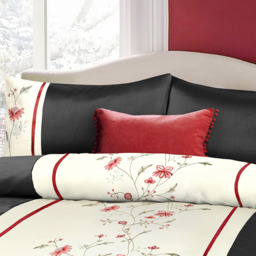 Luxury Floral Embroidered Duvet Cover and Pillowcase Set - Black/Cream / Single - thumbnail 3