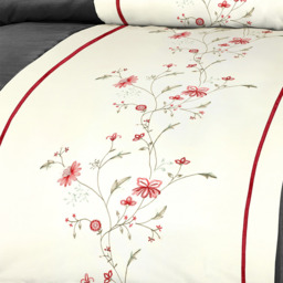 Luxury Floral Embroidered Duvet Cover and Pillowcase Set - Black/Cream / Single - thumbnail 2