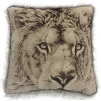 Fur Trim Edge Animal Cushion Covers - Natural / Lion