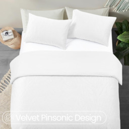 Velvet Embossed Leaf Pattern Duvet Set - White / Single - thumbnail 4
