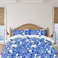 Luxury Super Soft Reversible Hawaiian Tropic Duvet Cover with Pillowcase - Blue / Single