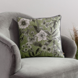 Harlington Botany Floral Piped Cushion - Moss / Feather - thumbnail 5