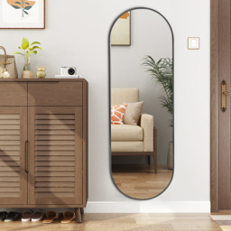 Oval Metal Full Length Wall Mirror Home Decor - Black - thumbnail 3