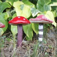 Set of 4 Mushroom Garden Ornaments  - Red