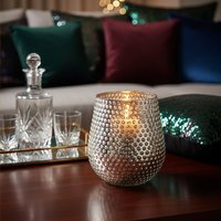 Complements Silver Large Glass Candle Holder - Silver