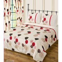 Luxury Floral Dandelion Faux Silk Superking Duvet Cover and Pillowcase Set - Red