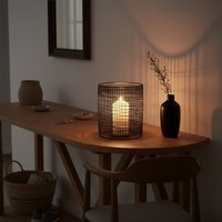 Trento Woven Wire Candle Holder with Glass Insert - Black