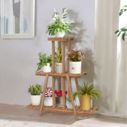 3 Tier Bamboo Indoor Outdoor Living Room Plant Stand - Natural Brown - thumbnail 4