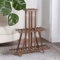 3 Tier Bamboo Indoor Outdoor Living Room Plant Stand - Natural Brown - thumbnail 3