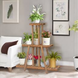 3 Tier Bamboo Indoor Outdoor Living Room Plant Stand - Natural Brown - thumbnail 5