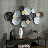 HOMCOM 3D Wall Art Modern Circle Hanging Wall Sculpture Home Decor - Gold, Blue, Black