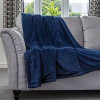 Fleece Blanket Faux Fur Throw - Navy Blue