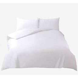 Highams Plain 100 Cotton Duvet Cover Bedding Set - White / Double - thumbnail 2