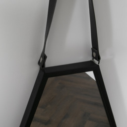 Hexagon Black Metal Mirror with Leather Strap - Black - thumbnail 5