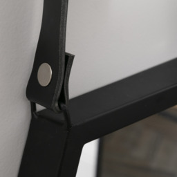 Hexagon Black Metal Mirror with Leather Strap - Black - thumbnail 3