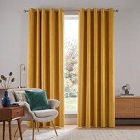 Velvet Chenille Eyelet Ring Top Curtains - Ochre / 137cm - image 1