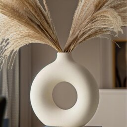 Donut Shaped Round Ceramic Vase - Cream - thumbnail 3