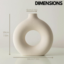 Donut Shaped Round Ceramic Vase - Cream - thumbnail 5