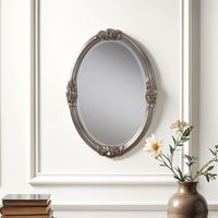 Classic Rose Detailed Oval Wall Mirror - Silver
