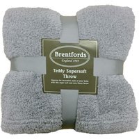 Soft Plain Teddy Fleece Throw - Grey / 240cm