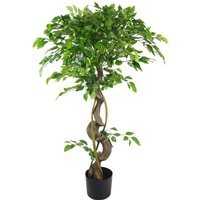 120cm Artificial Tree with Twisted Trunk and Metal Planter - Green