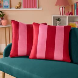 Pack of Matte Velvet Stripe Filled Cushions - Pink / 2 - thumbnail 3
