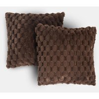 OHS Thick Faux Fur Waffle Cushion Covers - Chocolate / Machine washable at 30°C. Tumble dry friendly. Do not bleach or iron. / 2