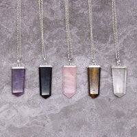 Black Agate Flat Pencil Pendant, Gemstone Jewelry - Black
