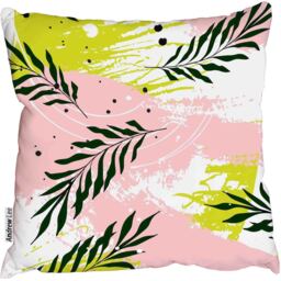 Palm leaves on pink green background Outdoor Cushion - Pink / 60cm - thumbnail 2