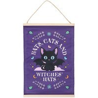 Bats, Cats and Witches Hats Fabric Wall Hanging - Purple - image 1