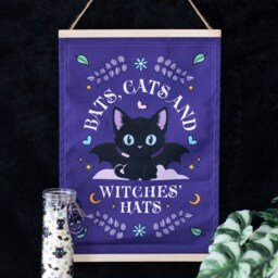 Bats, Cats and Witches Hats Fabric Wall Hanging - Purple - thumbnail 2