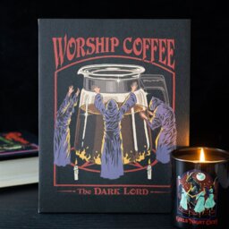 Worship Coffee Canvas Plaque by Steven Rhodes - 19x25cm Retro Wall Art - Black - thumbnail 2