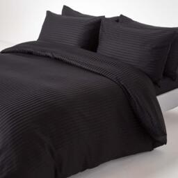 330 Thread Count Egyptian Cotton Satin Stripe Fitted Sheet - Black / Double - thumbnail 3