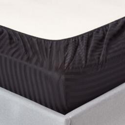 330 Thread Count Egyptian Cotton Satin Stripe Fitted Sheet - Black / Double - thumbnail 2