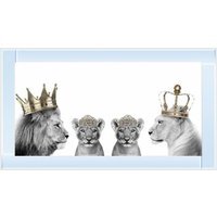 Lion Family 2 Girls Glitter Liquid Wall Art Dcor - Silver