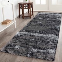 Modern Soft Two Tone Shimmer Shaggy Area Rugs - Silver / 60x220 cm Runner - thumbnail 1