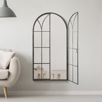 Large Metal Arch shaped Opening Window Wall Mirror - Black - image 1
